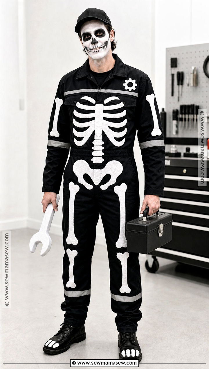 Skeleton Mechanic Costume With Bone Print Coveralls - 30 mechanic costume ideas