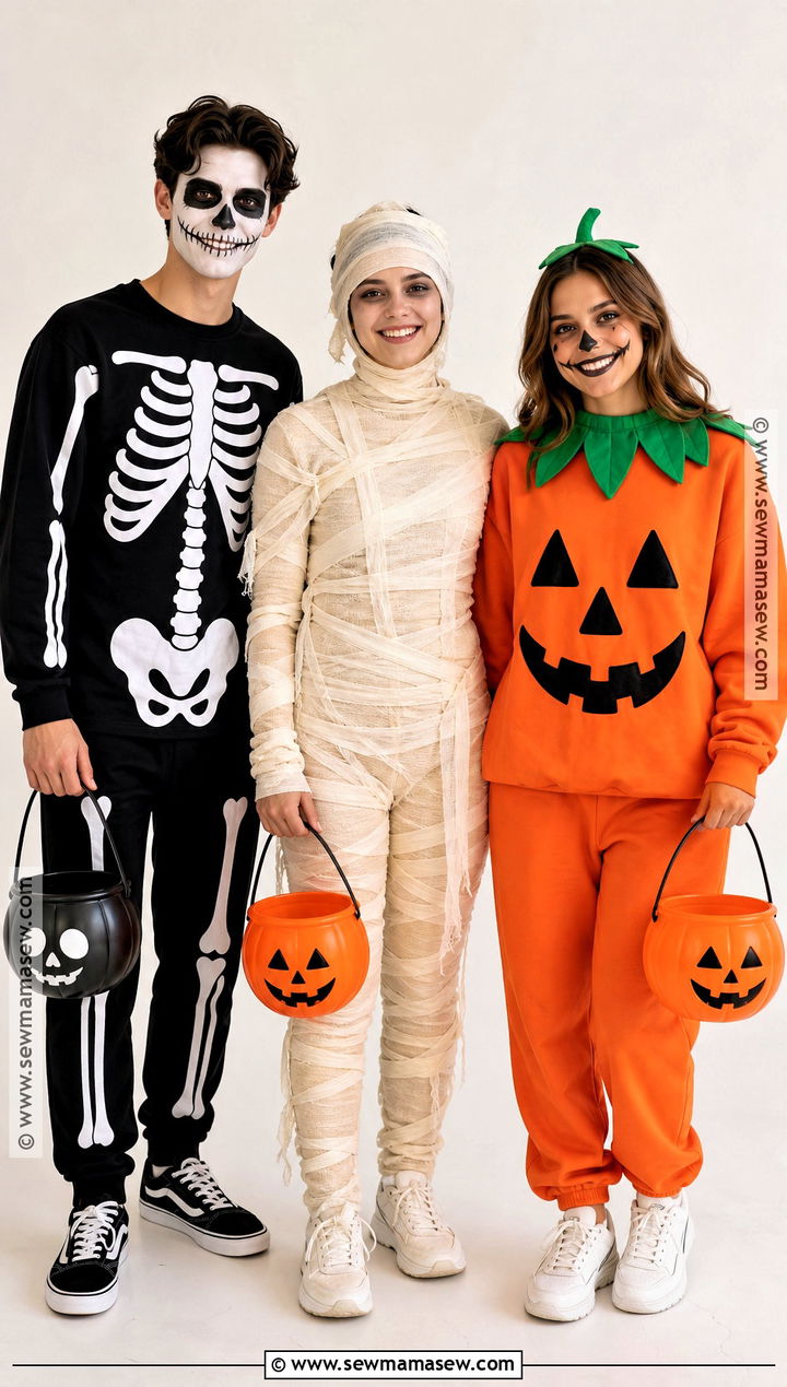 Skeleton Mummy And Pumpkin Trio Costume - 40 3 people halloween costumes