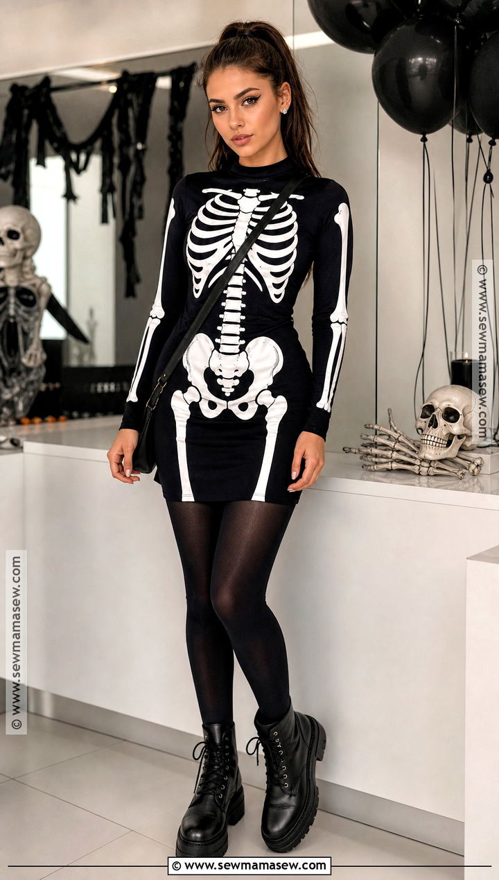 Skeleton Print Halloween Dress With Combat Boots - 30 halloween dresses
