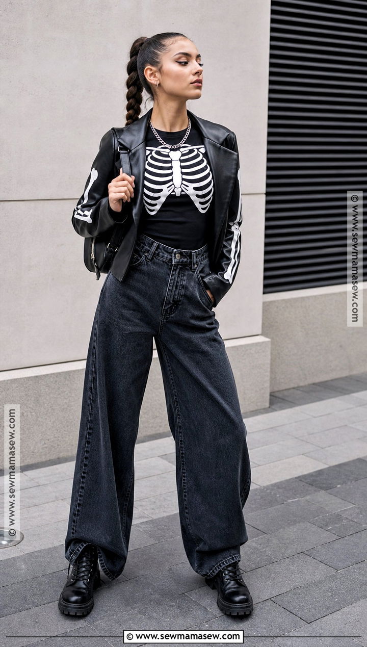 Skeleton Print Halloween Outfit - 30 Halloween Themed Outfits