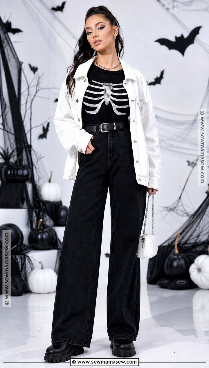 Skeleton Print Halloween Outfit - 30 Halloween Aesthetic Outfits
