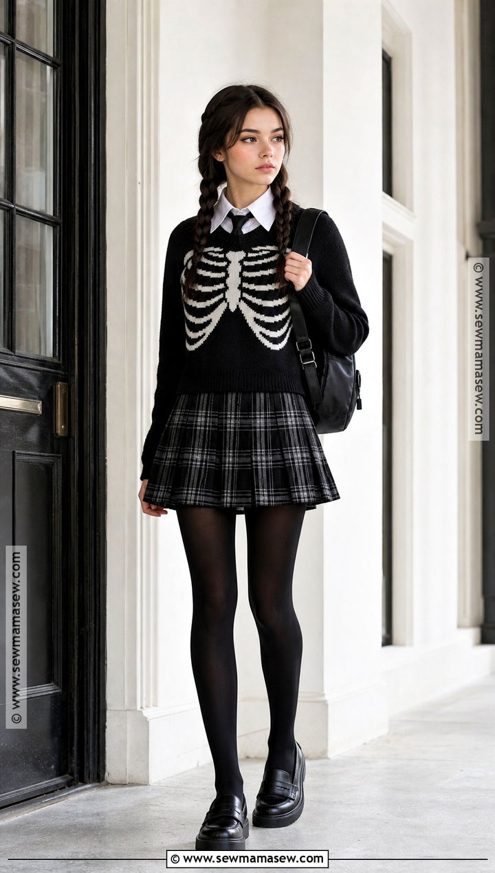 Skeleton School Outfit With Plaid Skirt - 30 skeleton clothes