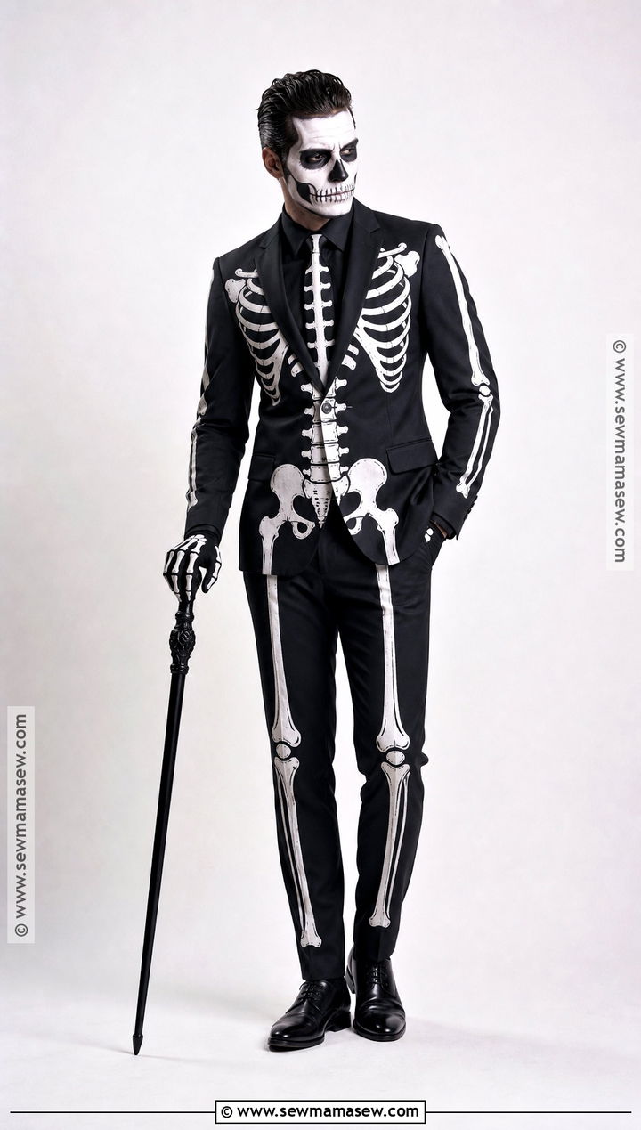 Skeleton Suit Costume With Face Makeup - 50 men halloween costumes