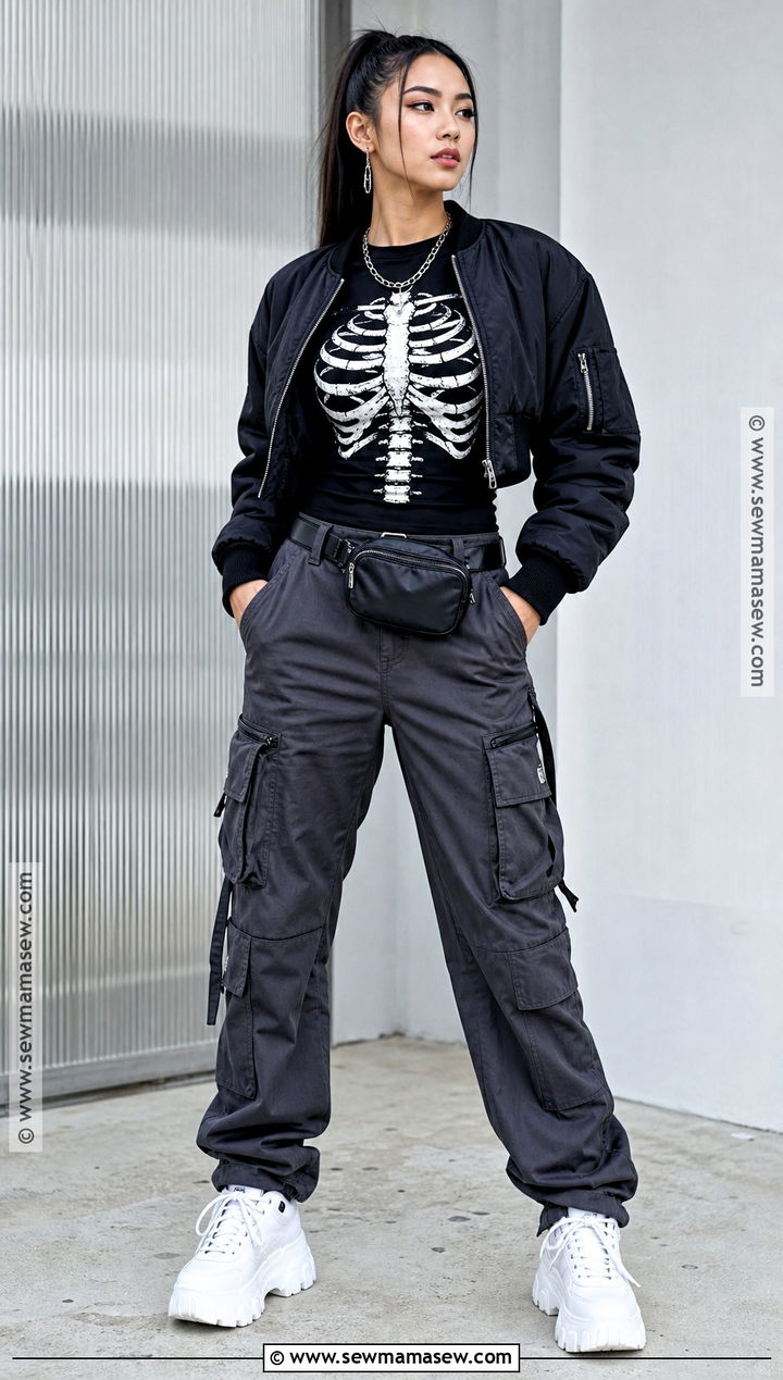 Skeleton Tee And Cargo Pants Outfit - 35 casual halloween outfits