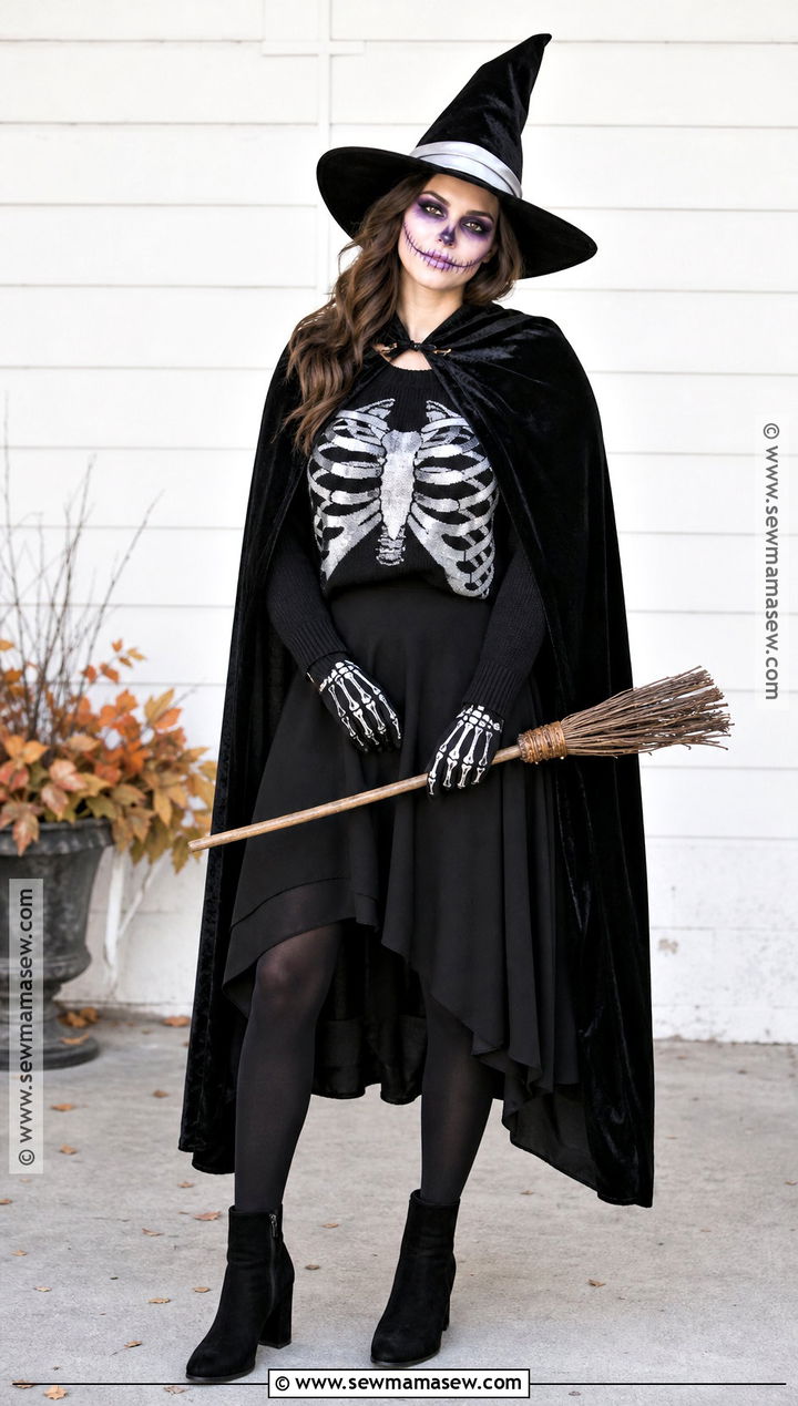Skeleton Witch Outfit With Pointed Hat - 30 skeleton clothes