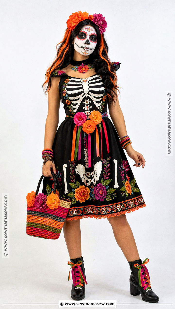 Skelita Calaveras Costume With Floral Dress - 35 Monster High Dolls Costume Ideas
