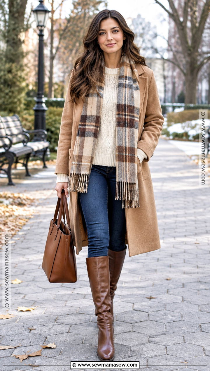 Skinny Jeans With Knee High Boots And Long Coat - 15 fall jeans outfit 2026
