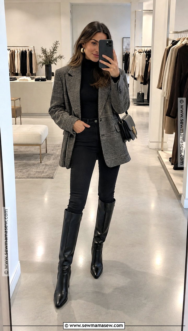 Skinny Jeans With Oversized Blazer And Knee High Boots - 15 jeans going out outfit fall