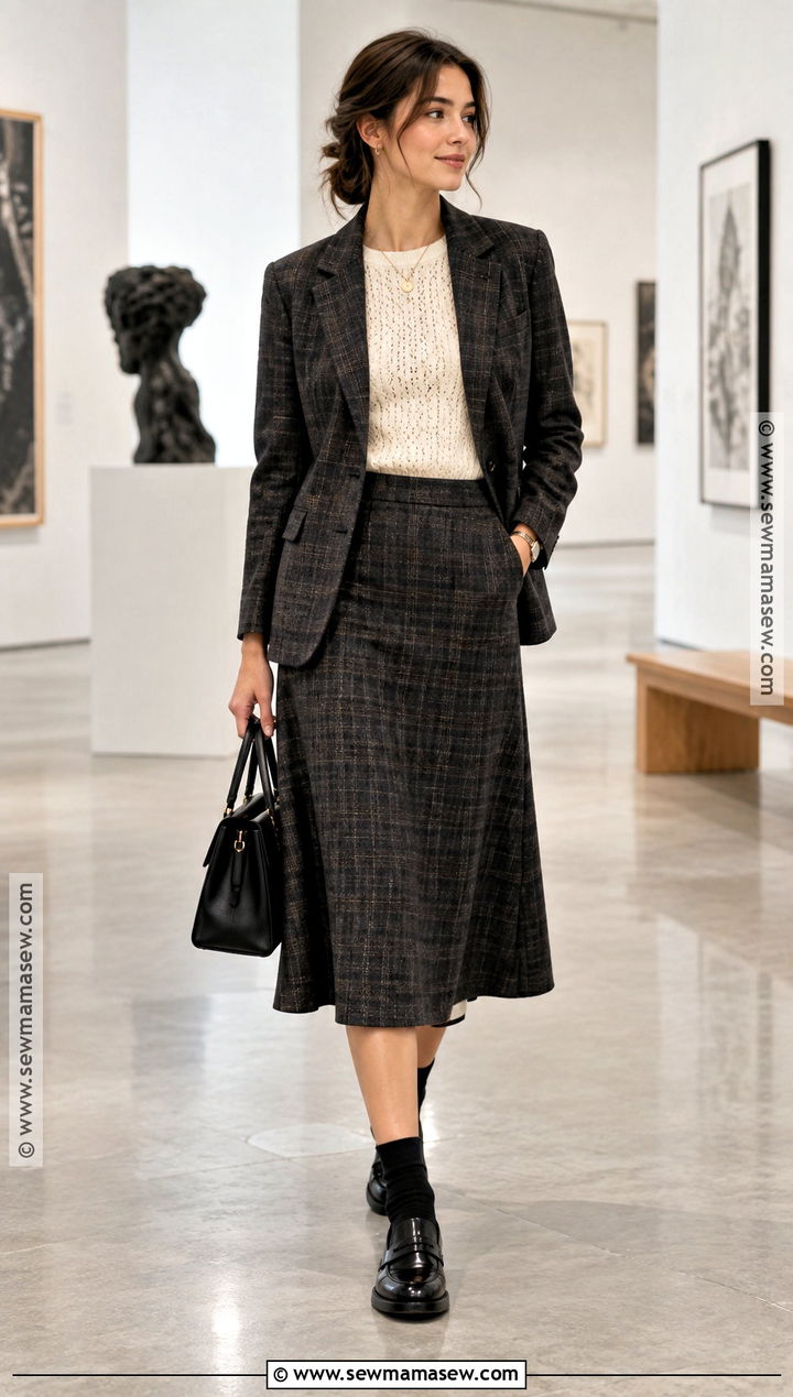 Skirt Suit and Loafers Fall Outfit - 25 cute fall outfits for women