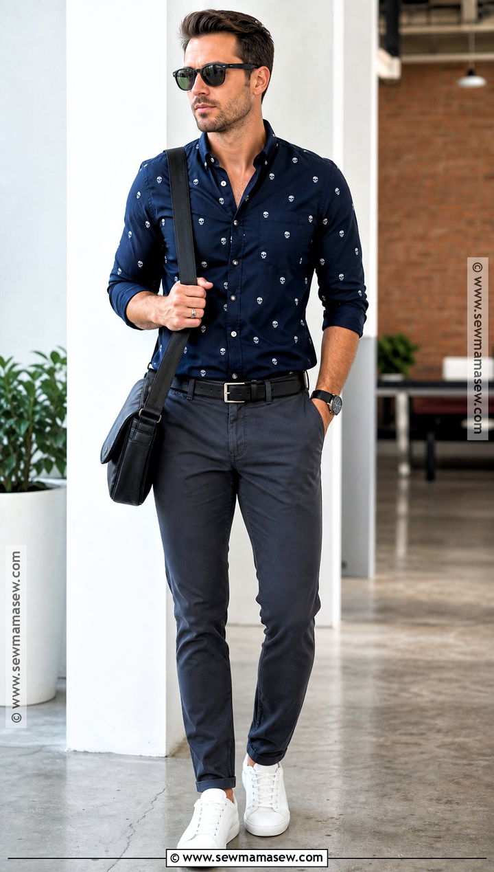 Skull Print Shirt And Chino Pants Outfit - 35 casual halloween outfits
