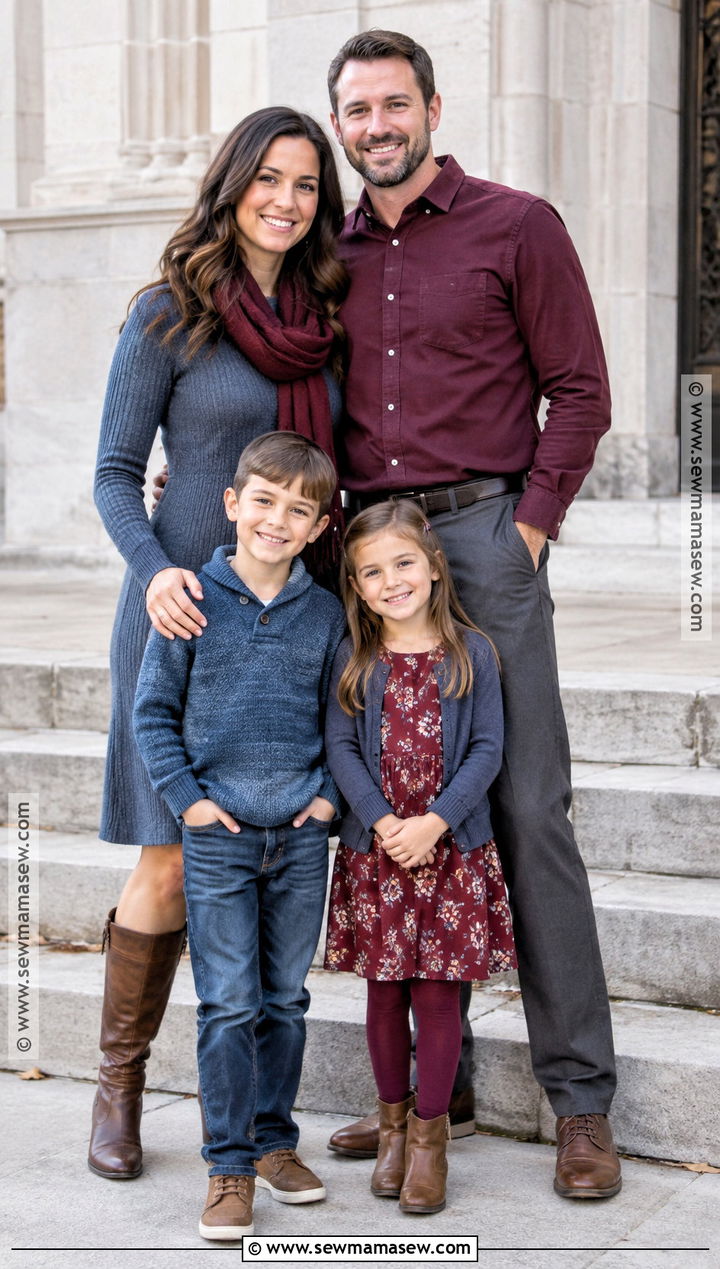 Slate Blue And Burgundy Family Outfit - 15 fall blue family outfits