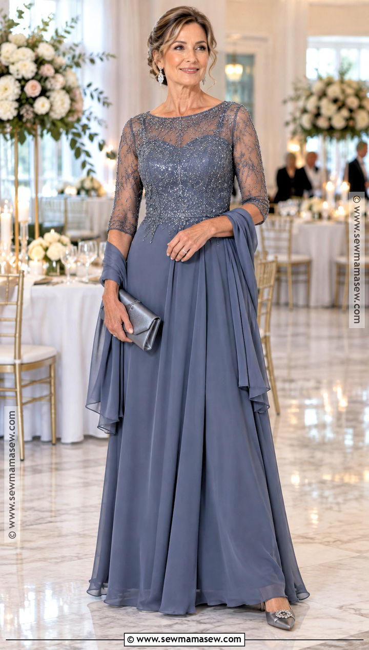 Slate Blue Beaded Mother Of The Bride Dress - 15 Fall Mother Of Bride Dresses