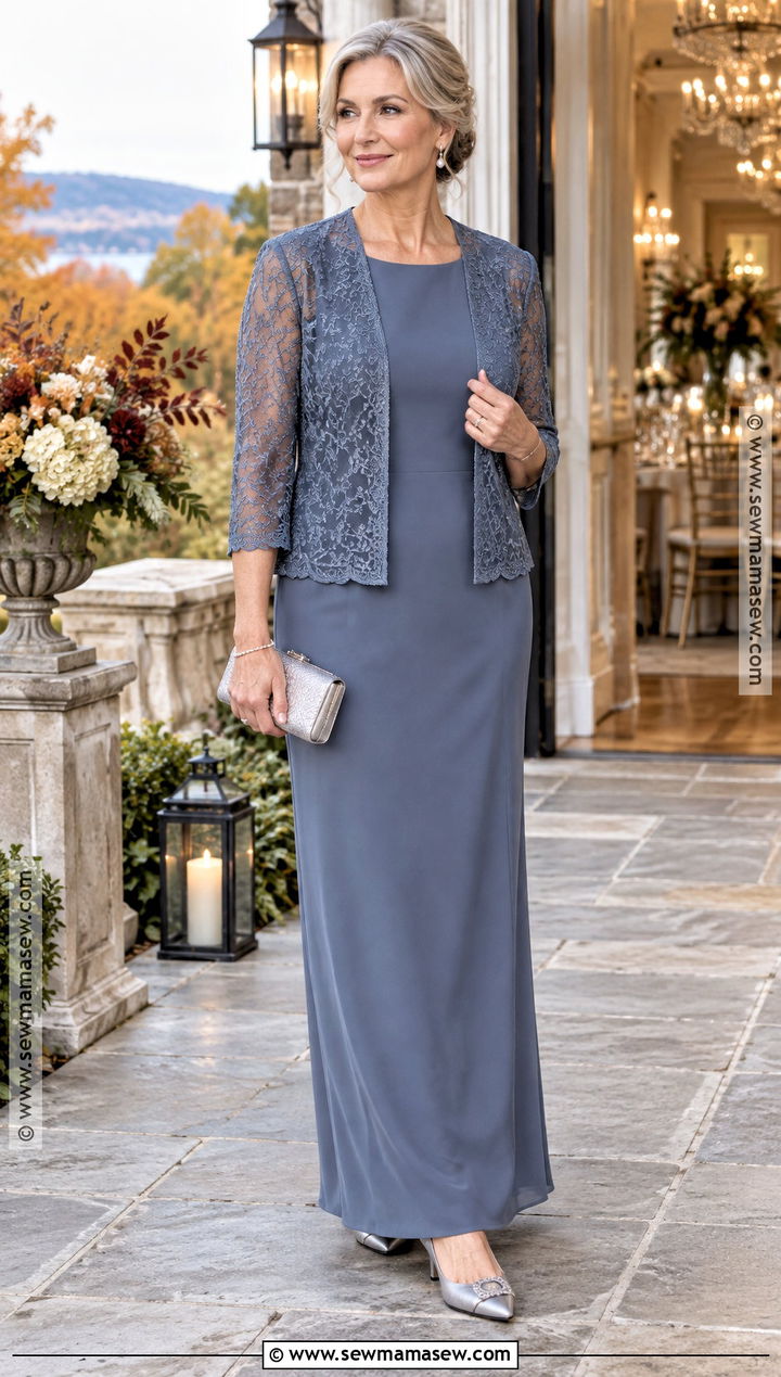 Slate Blue Jacket Mother Of The Bride Dress - 20 mother of the bride dresses long fall