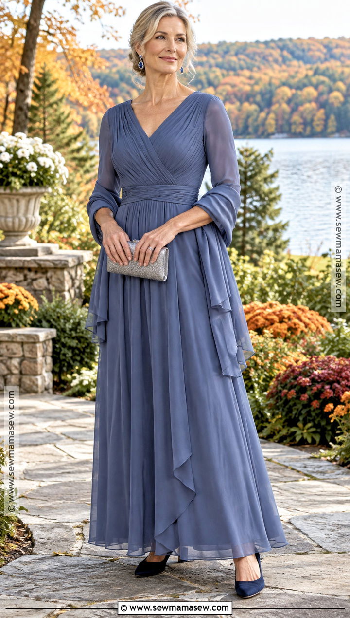 Slate Blue Mother of the Bride Dress With Sleeves - 20 mother of the bride dresses fall outdoor