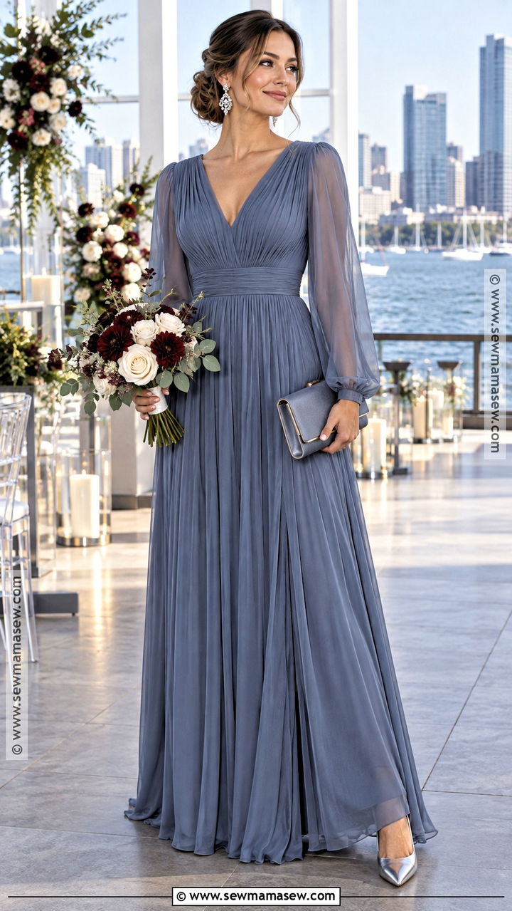Slate Blue Pleated Bridesmaid Dress - 20 november wedding bridesmaid dress ideas