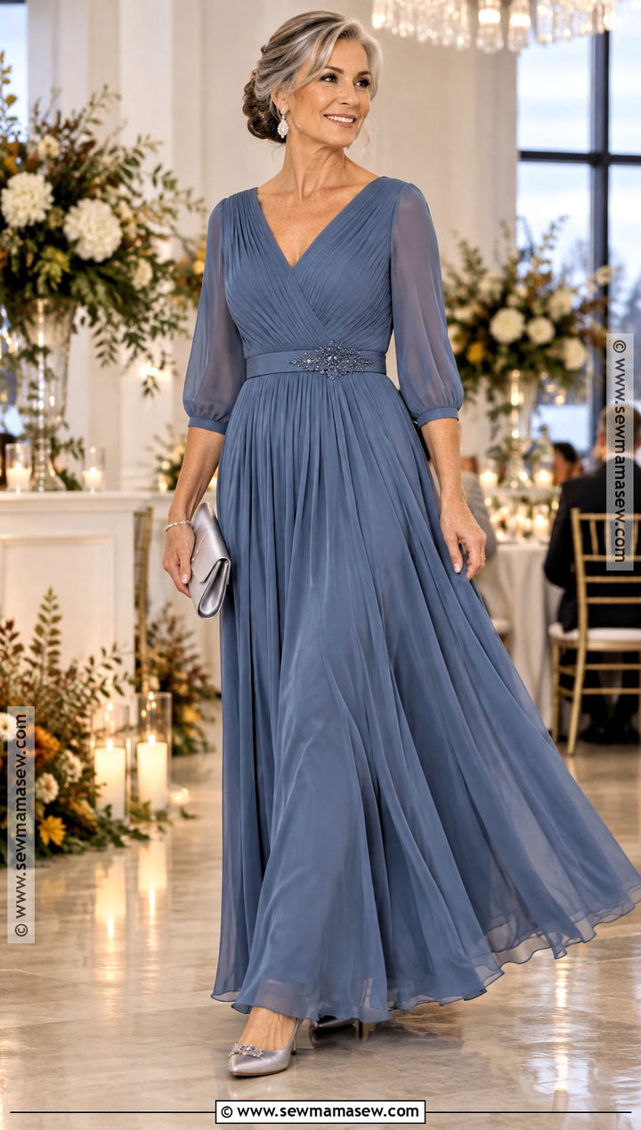 Slate Blue Pleated Mother of the Bride Gown - 25 fall mother of the bride dresses