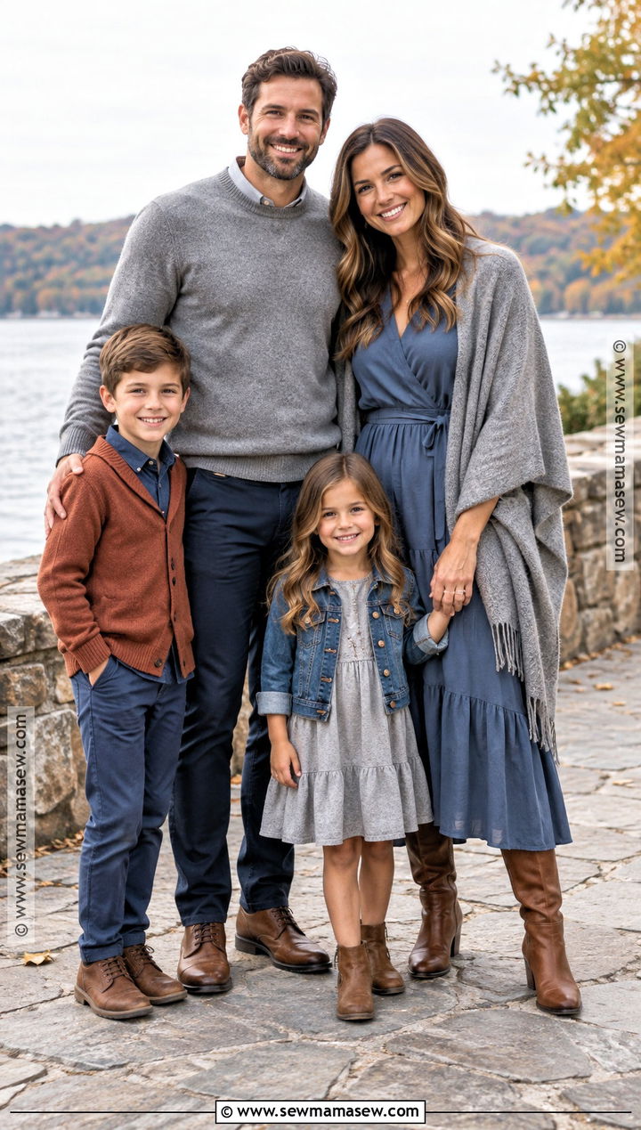 Slate Blue Rust And Warm Gray October Family Photo Outfits - 15 october family photos outfits colors