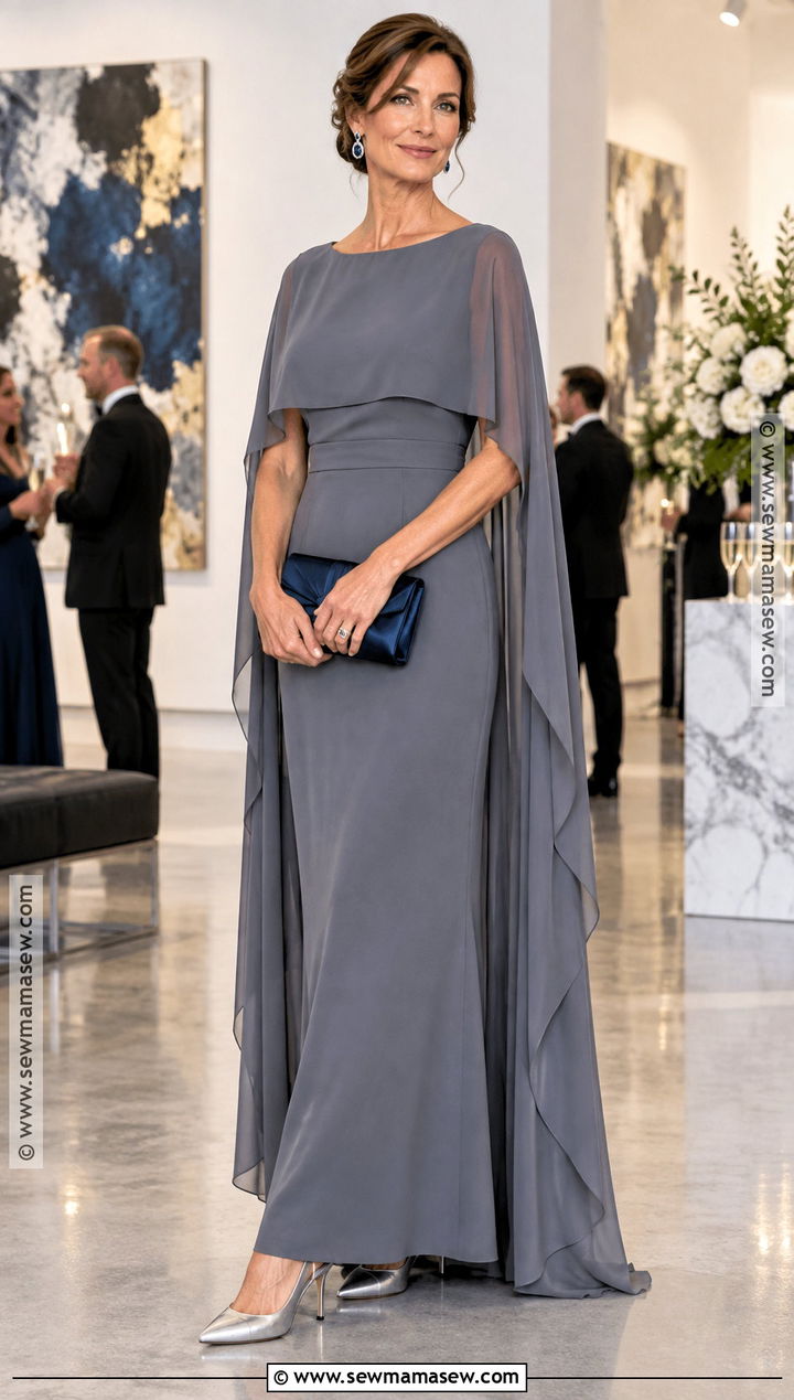 Slate Gray Cape Mother of the Groom Dress - 15 mother of the groom dresses fall