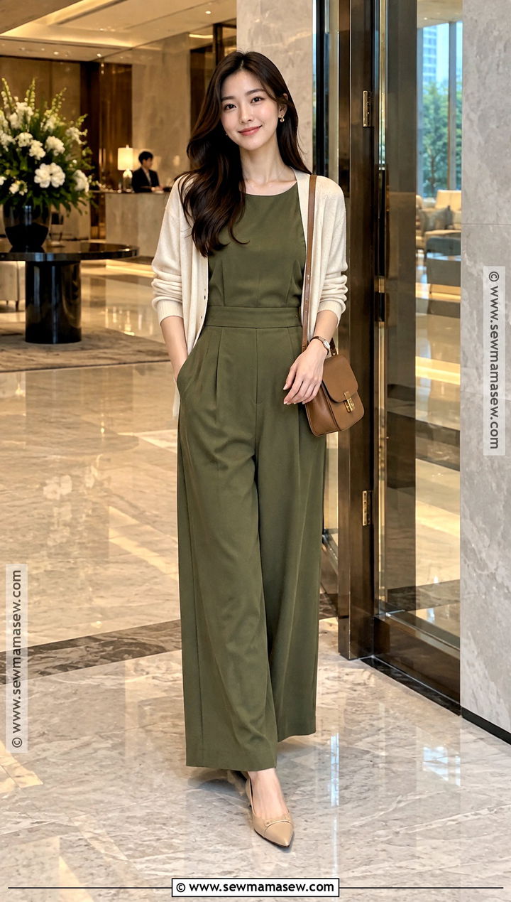Sleeveless Jumpsuit And Light Cardigan Outfit - 15 autumn outfits in hongkong