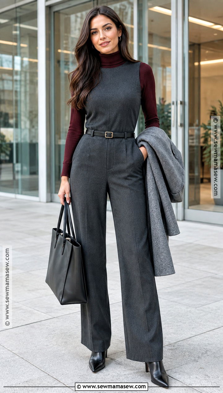 Sleeveless Jumpsuit With Fitted Turtleneck - 20 fall jumpsuit outfit ideas