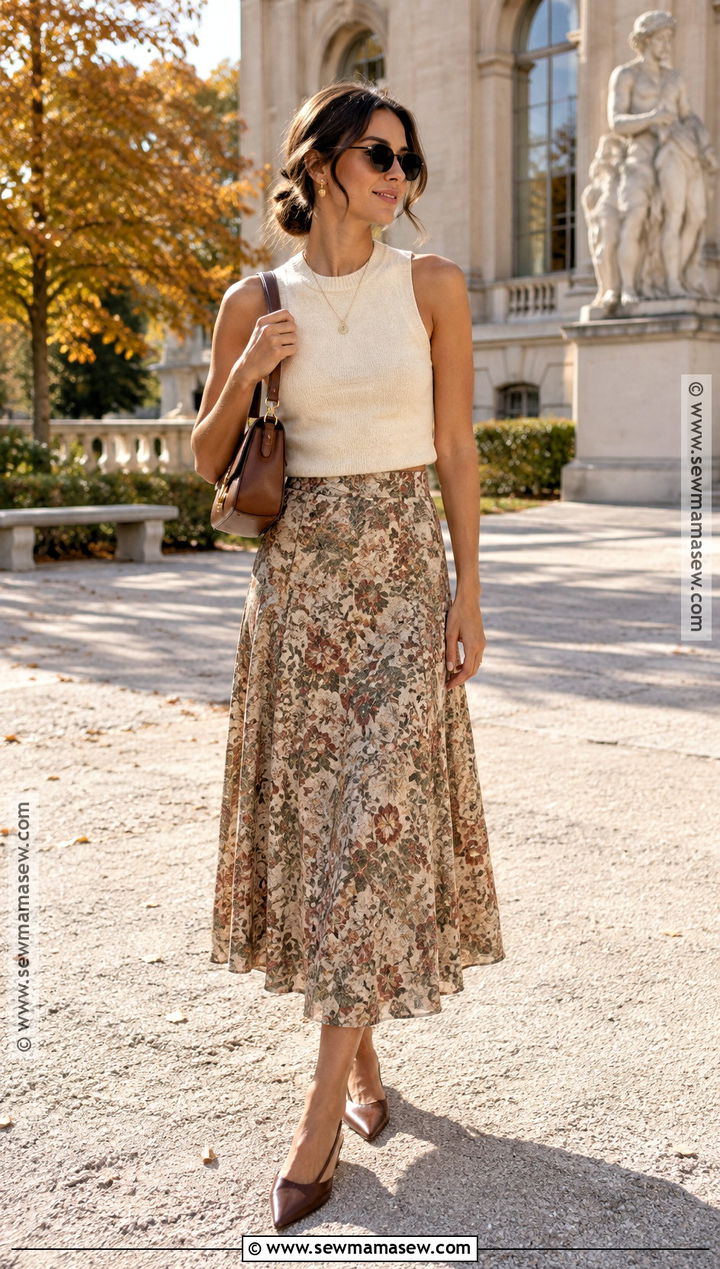 Sleeveless Knit Top Midi Skirt And Slingback Flats - 25 sunny fall outfits