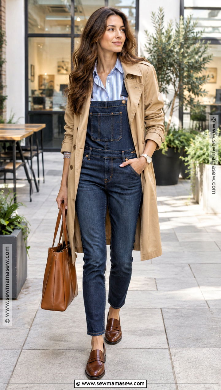 Slim Overalls With Button Down Shirt And Loafers - 25 overalls outfit fall
