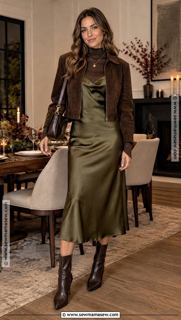 Slip Dress And Cropped Jacket Fall Dinner Party Outfit - 25 fall dinner party outfit ideas