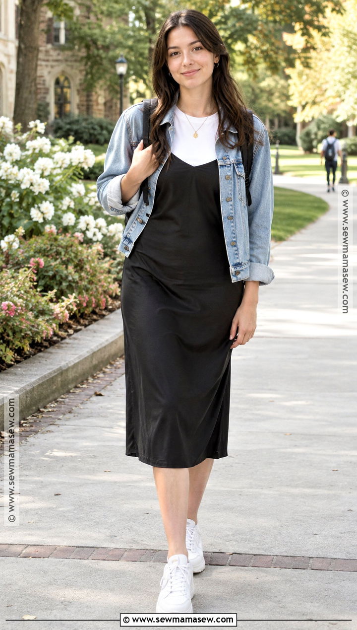 Slip Dress And Denim Jacket College Outfit - 15 Back To School Outfits College First Day
