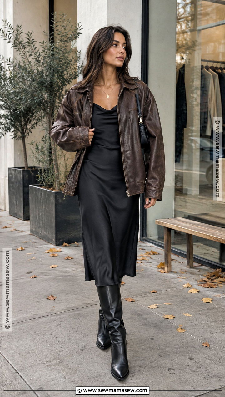 Slip Dress And Leather Jacket Fall Outfit - 20 it girl fall outfit ideas