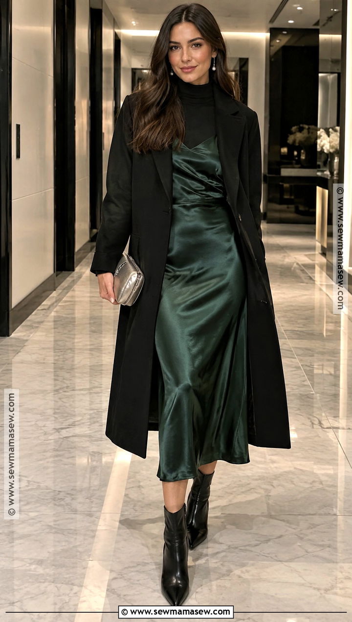 Slip Dress And Long Coat Fall Dinner Outfit - 20 fall dinner outfit dressy ideas