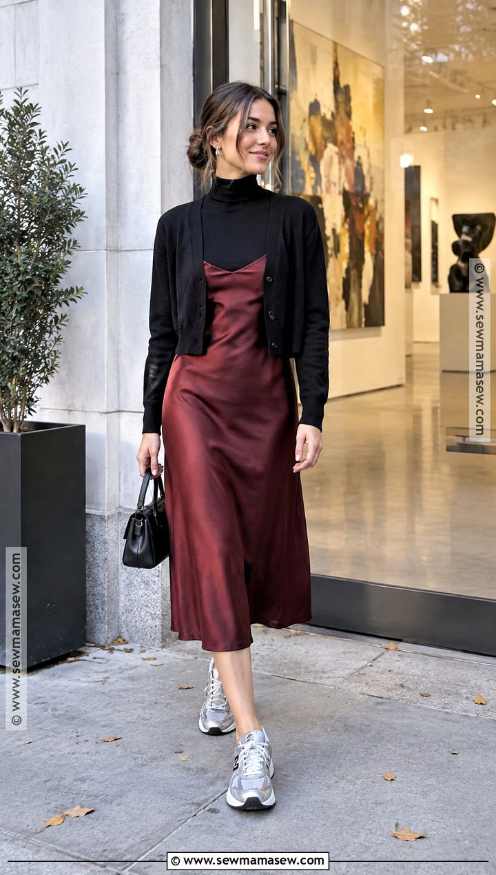 Slip Dress And Metallic Sneakers Fall Outfit - 25 fall outfits with sneakers