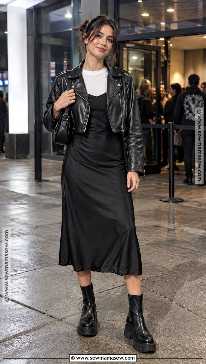 Slip Dress And Moto Jacket Concert Outfit - 15 concert outfit ideas autumn