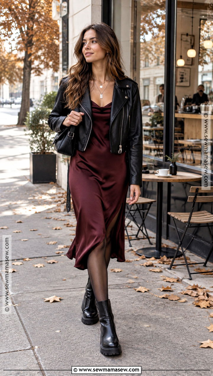 Slip Dress And Moto Jacket Outfit - 15 Fall Outfit Rocker Chic Ideas