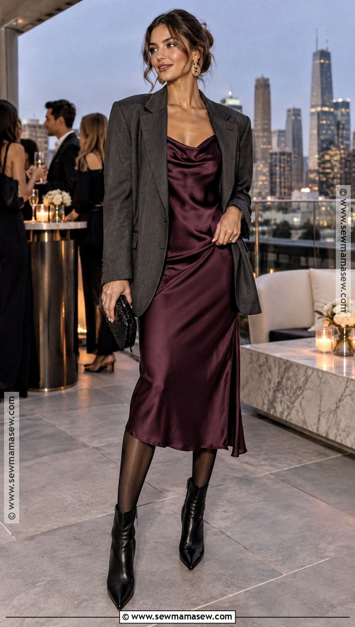 Slip Dress And Oversized Blazer Fall Party Outfit - 15 Outdoor Fall Party Outfit Ideas