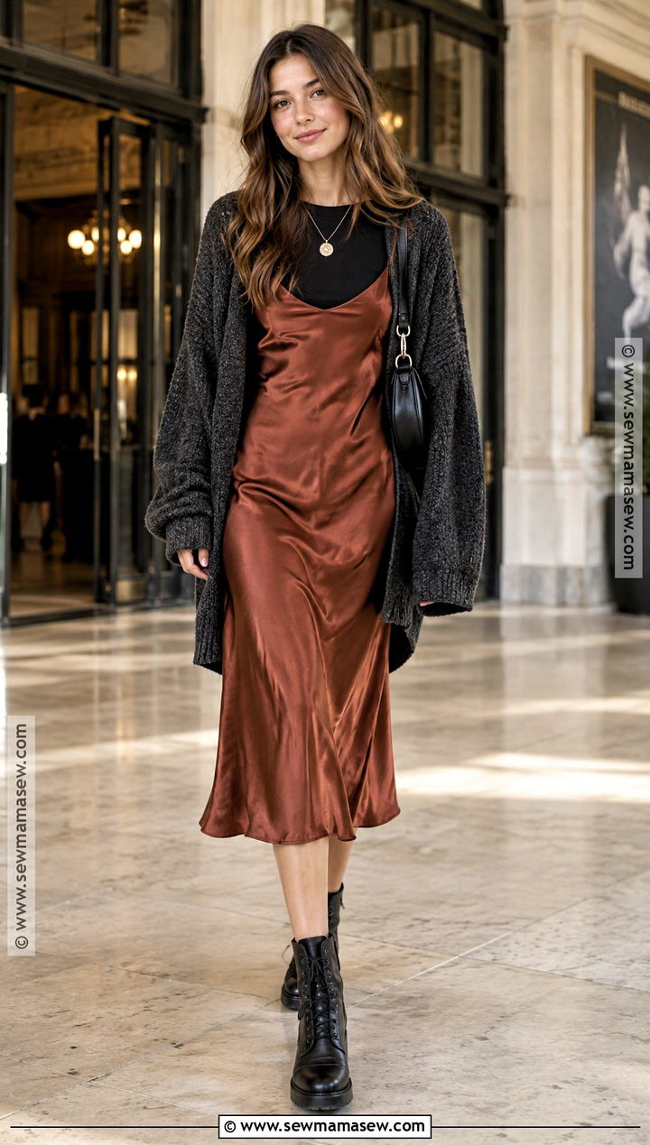 Slip Dress And Oversized Cardigan Fall Concert Outfit - 20 fall concert outfit night ideas