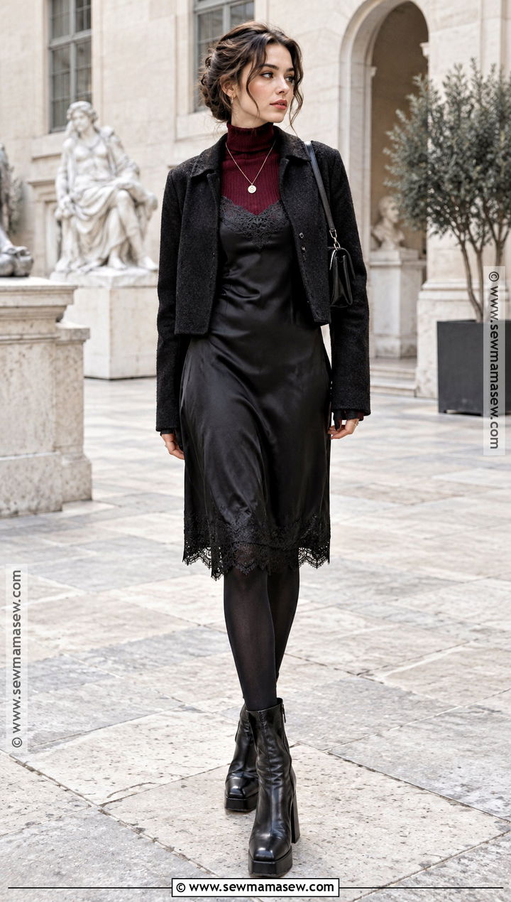 Slip Dress And Turtleneck Autumn Goth Outfit - 20 autumn goth outfits