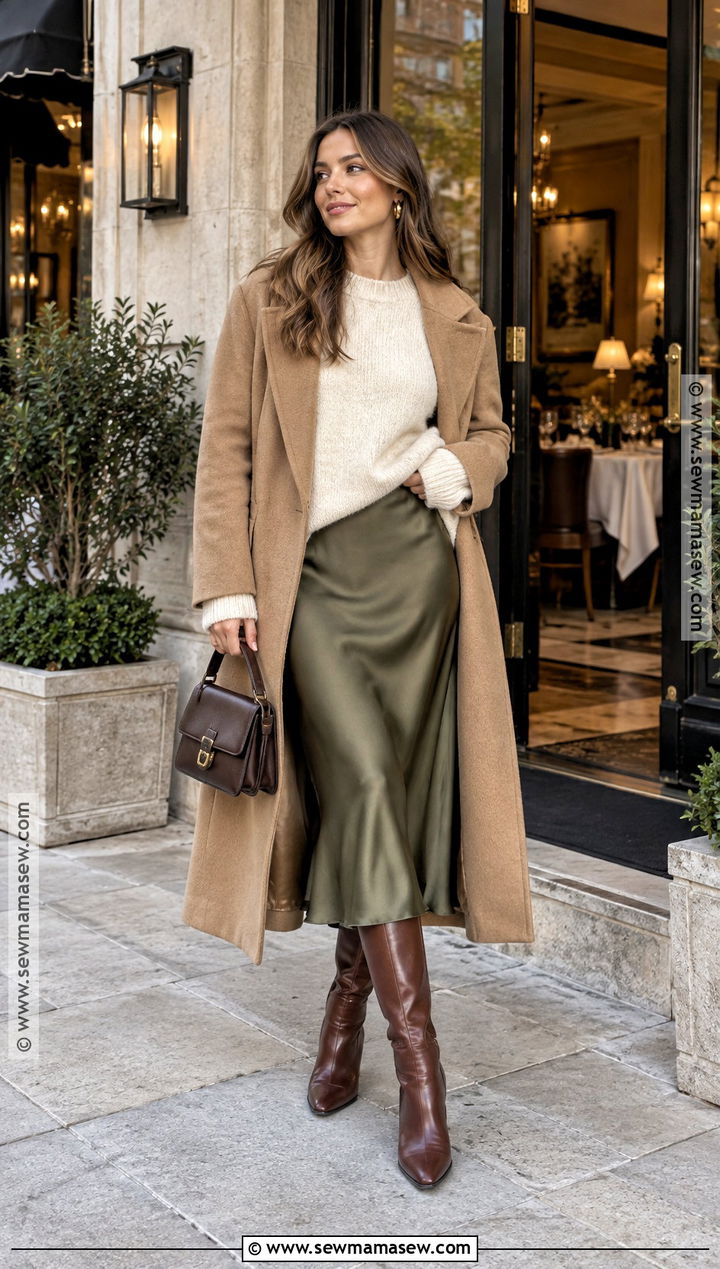 Slip Dress Fall Outfit With Chunky Sweater - 15 cool girl fall outfits 2026