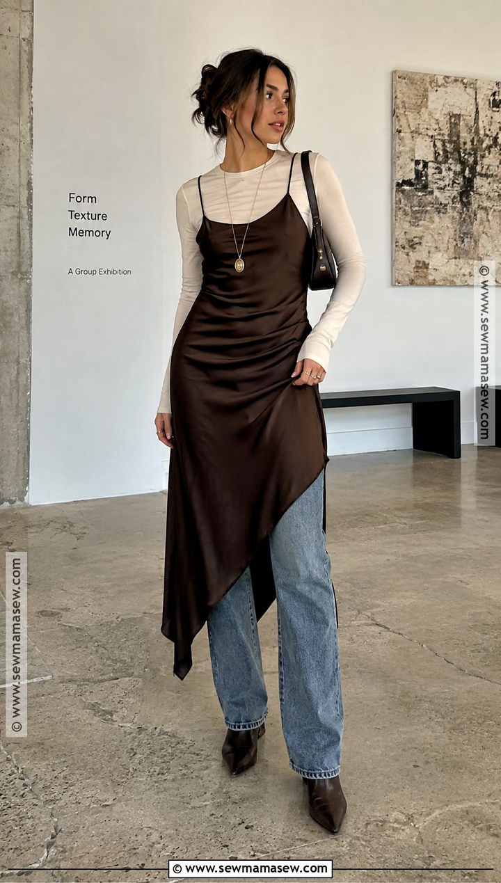 Slip Dress Over Jeans Y2K Fall Outfit - 20 y2k fall fashion ideas