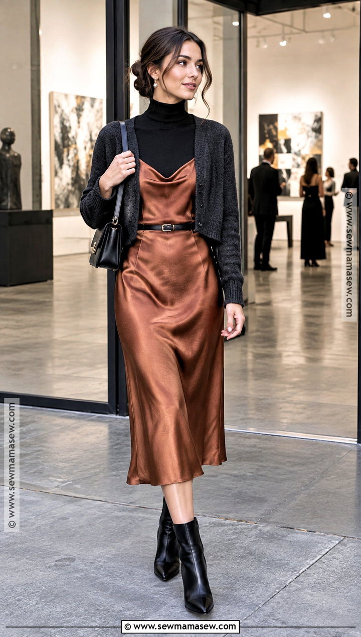 Slip Dress Turtleneck And Ankle Boots Fall Outfit - 20 Fall Outfit Collage Ideas