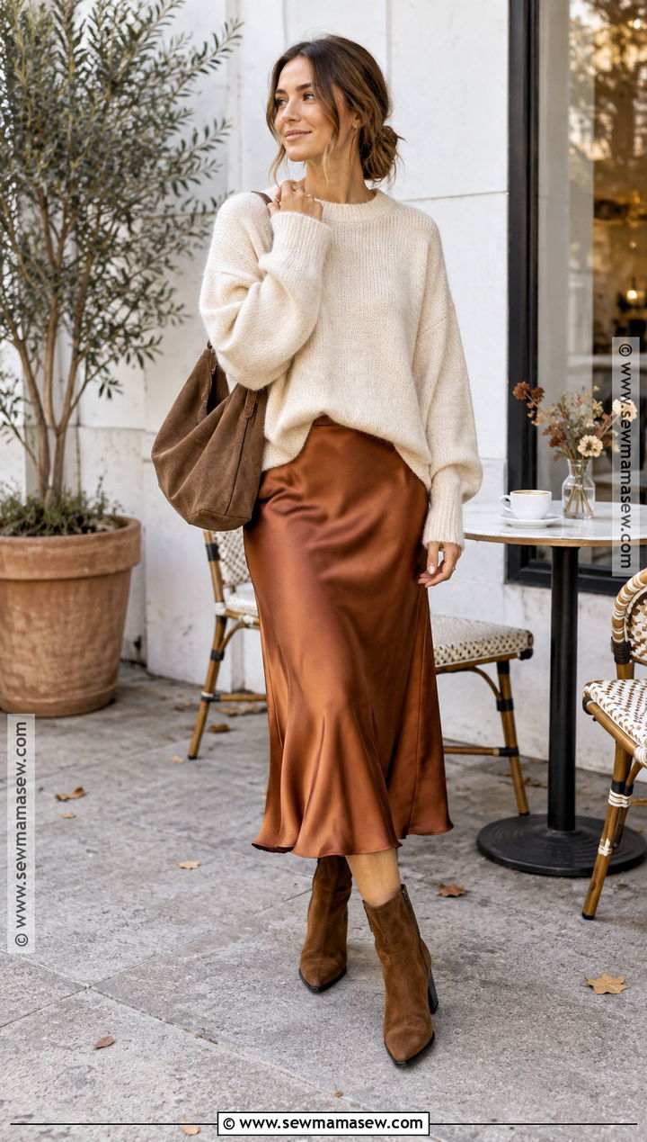 Slip Dress With Chunky Sweater And Ankle Boots - 20 autumn dress outfit casual ideas