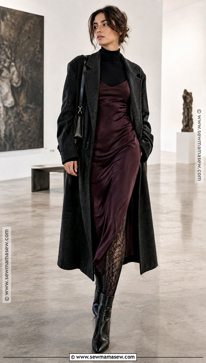 Slip Dress With Lace Tights And Cardigan - 20 fall outfits tights