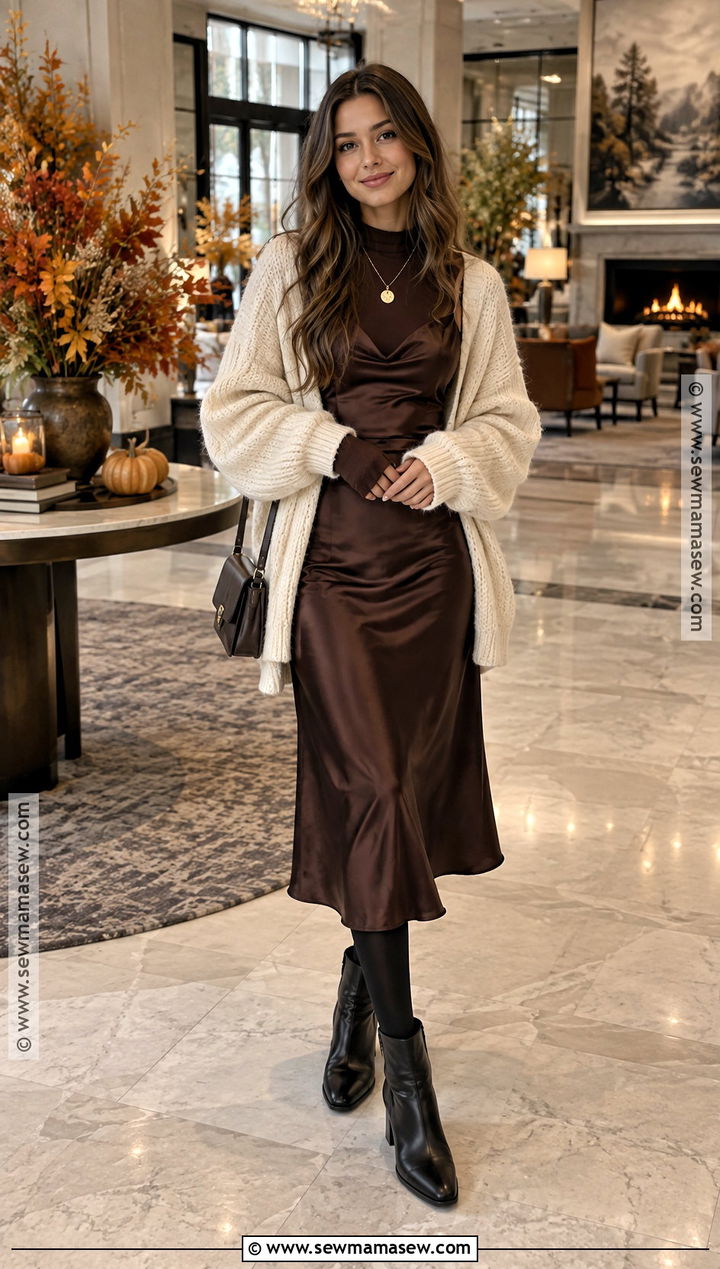 Slip Dress With Oversized Cardigan - 25 fall vacation outfits