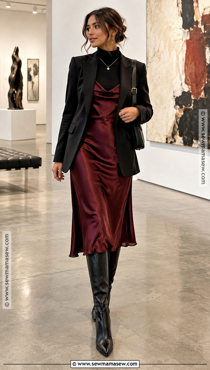 Slip Dress With Tall Black Boots - 20 tall black boots outfit fall