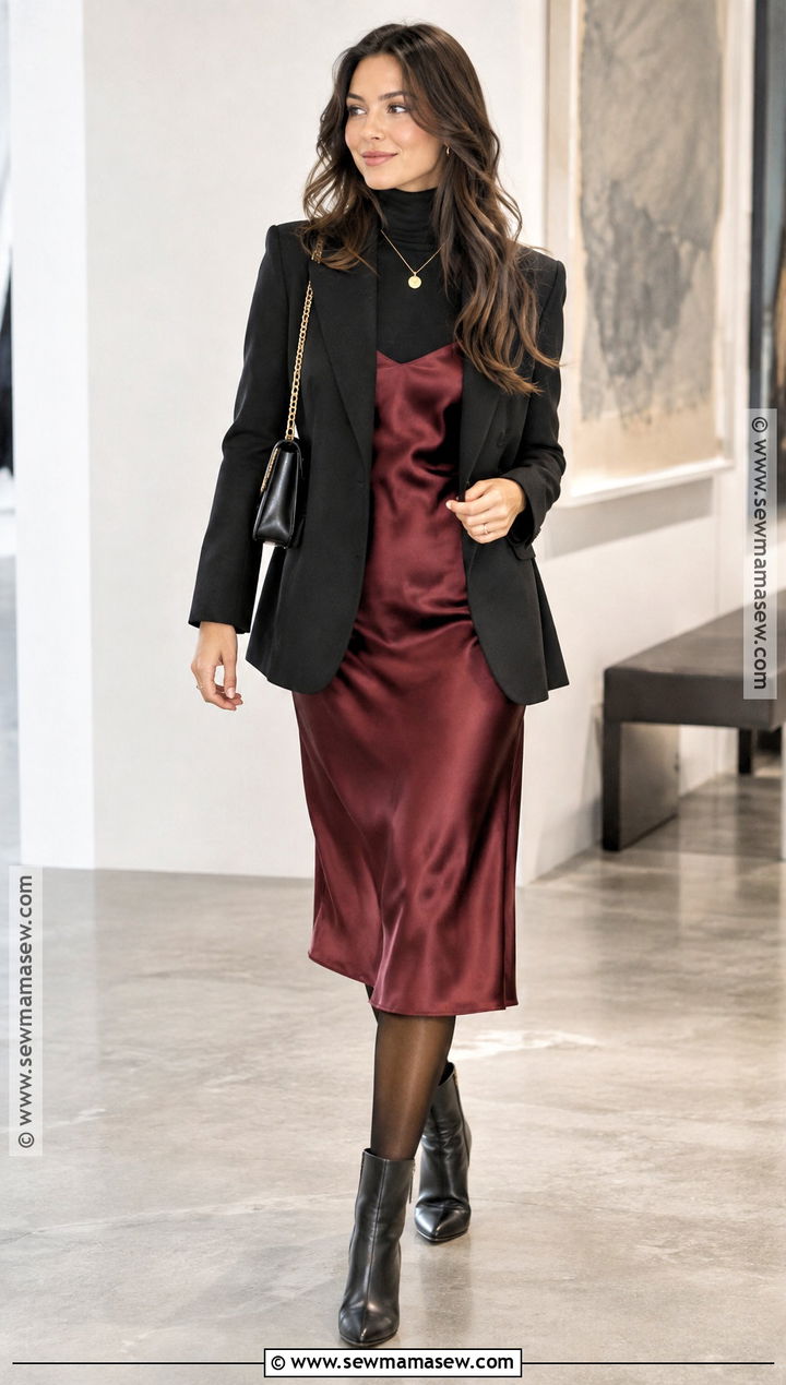 Slip Dress With Turtleneck And Tights - 20 fall dress with tights ideas