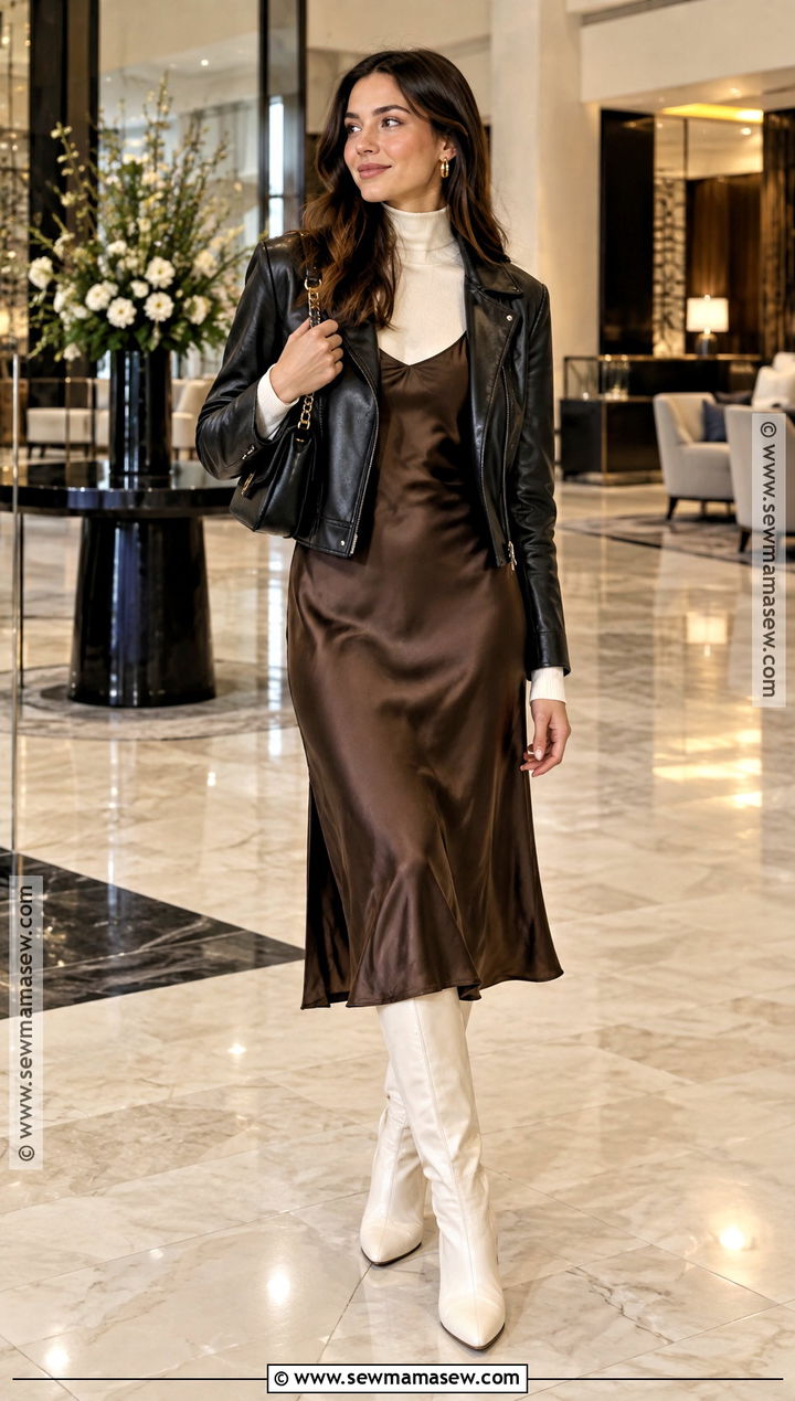 Slip Dress With White Knee High Boots - 20 Fall Outfits With White Boots