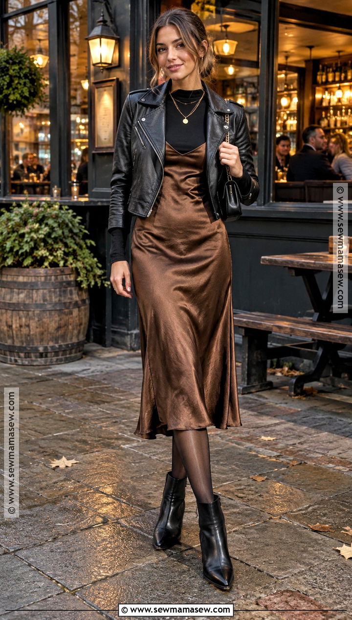 Slip Dress and Leather Jacket Autumn Pub Outfit - 20 autumn pub outfit ideas