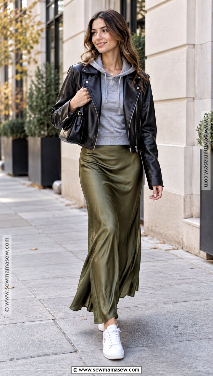 Slip Maxi Skirt With Hoodie And Leather Jacket - 20 fall outfits maxi skirt