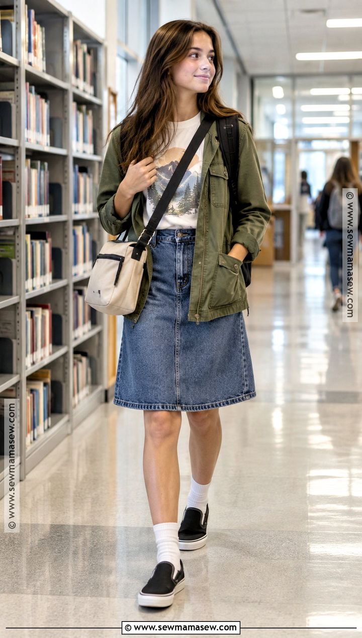 Slip On Sneakers With A Denim Skirt - 15 girls back to school shoes