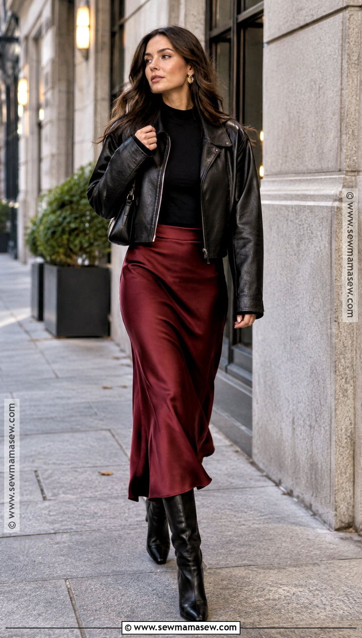 Slip Skirt And Boxy Leather Jacket Outfit - 25 fall outfits going out