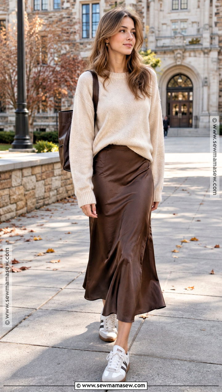 Slip Skirt And Chunky Sweater Fall School Outfit - 15 back to school outfits fall